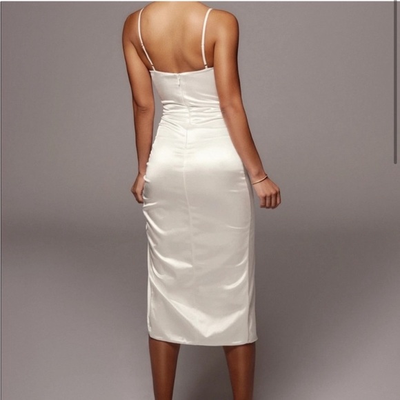 JLUXLABEL IVORY MIDI DRESS SLIT SPLIT DRESS STRETCH BODYCON - Picture 6 of 16